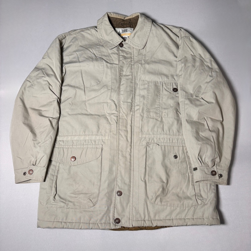 Towne by London Fog Mens Tan Khaki Quilted Lined Field Jacket Coat Size L